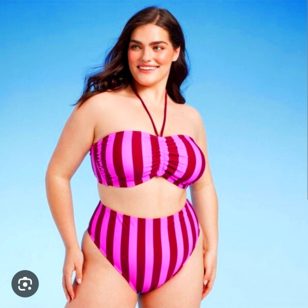 New Shade and Shore pink stripe bathing suit bikini top large